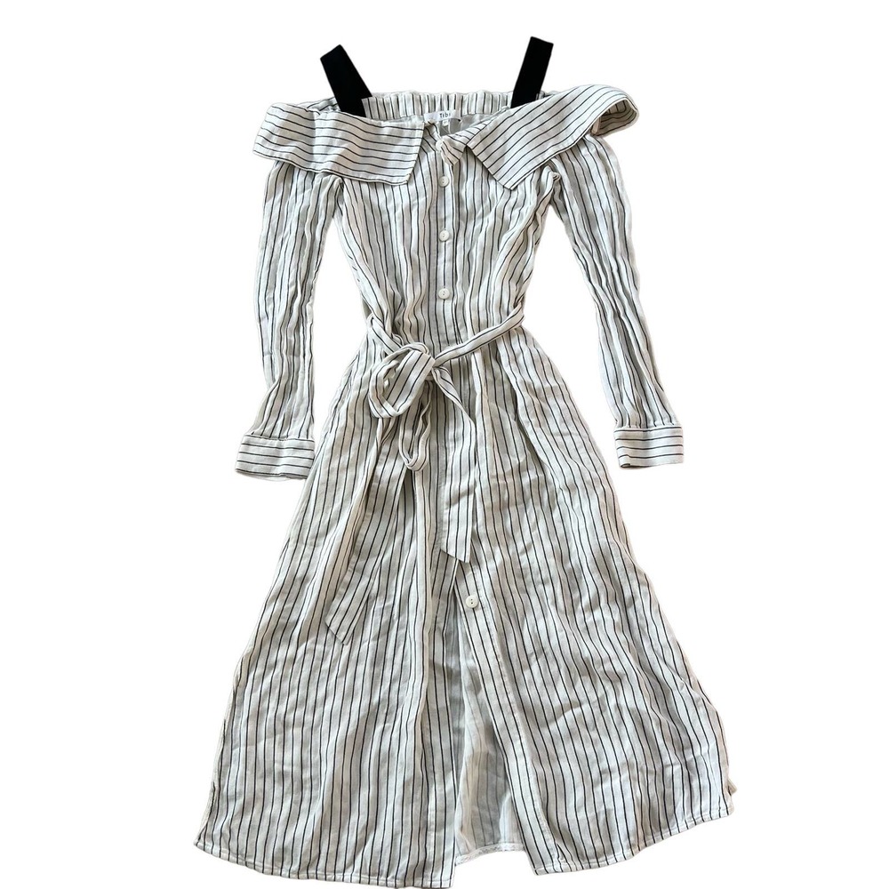 Tibi Striped Button Up Off The Shoulder Dress - image 3